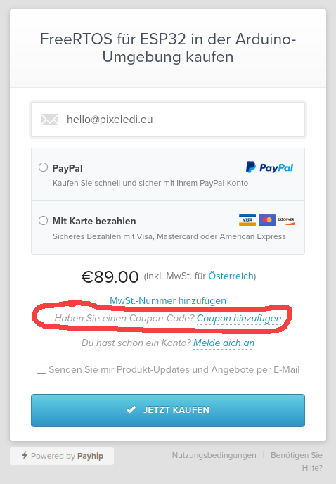 Coupon Code eingeben