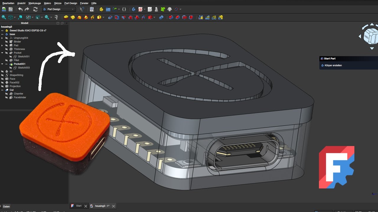 freecad-projekt-stepvorlage-für-einfaches-esp32-xiao-gehäuse-–-inkl-vertiefung-für-ein-logo